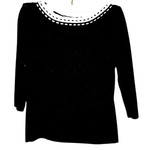 J.A.C Black Knit Top with White Trim Scoop Neck – Size M